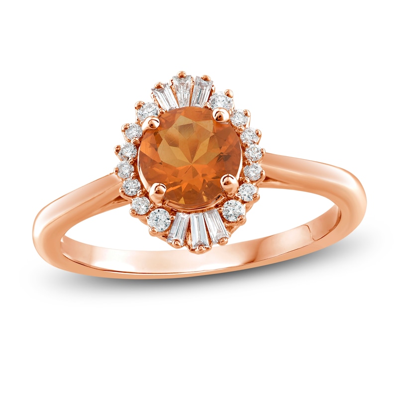 Main Image 1 of Natural Fire Opal Ring 1/6 ct tw Diamonds 10K Rose Gold