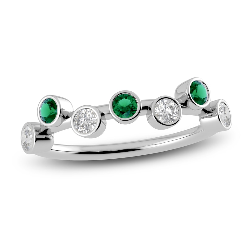 Main Image 1 of Juliette Maison Natural Emerald & Natural White Sapphire Ring 10K White Gold