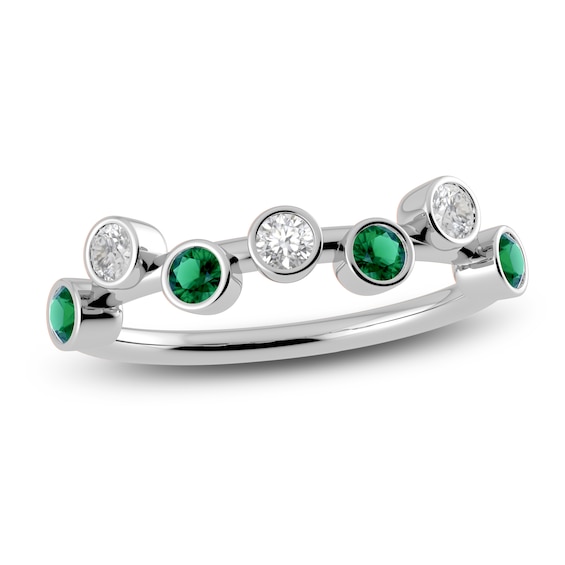 Juliette Maison Natural Emerald & Natural White Sapphire Ring 10K White Gold