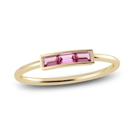 Juliette Maison Natural Pink Tourmaline Baguette Bar Ring 10K Yellow Gold
