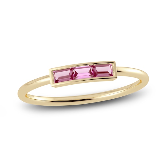 Juliette Maison Natural Pink Tourmaline Baguette Bar Ring 10K Yellow Gold