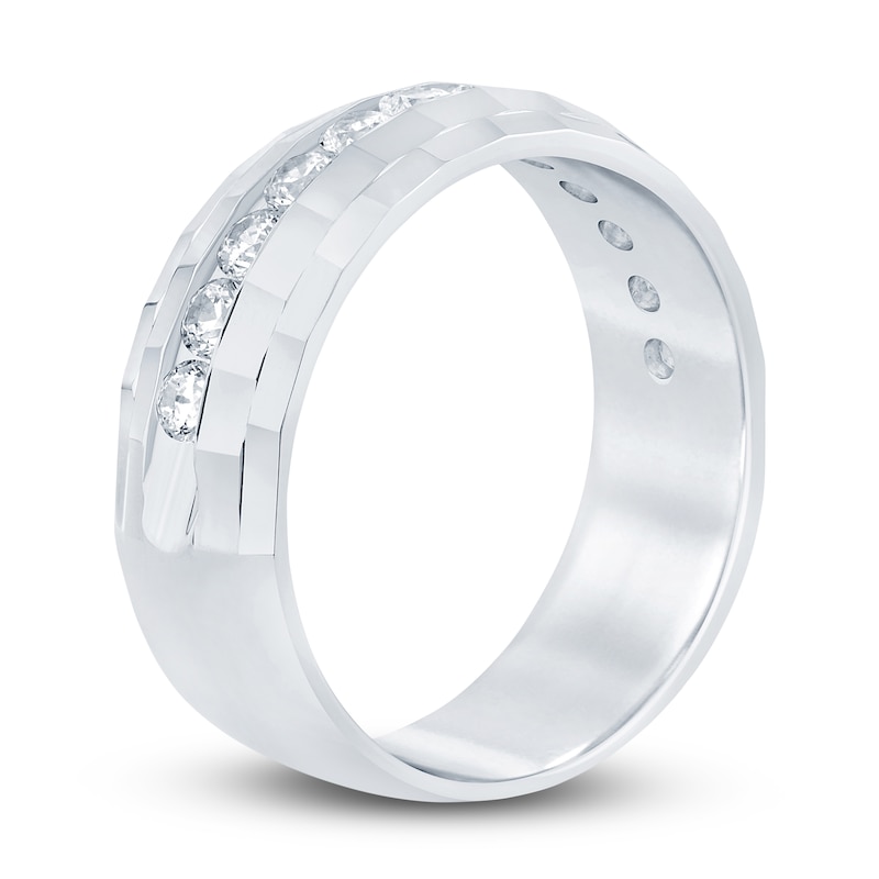 Main Image 2 of Men's Diamond Wedding Band 1 ct tw Round 14K White Gold