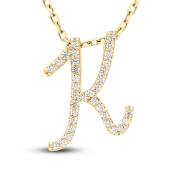 Diamond Initial K Pendant Necklace 1/10 ct tw Round 10K Yellow Gold 18"