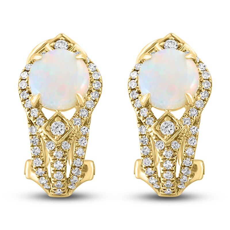 LALI Jewels Natural Opal Earrings 1/3 ct tw Diamonds 14K Yellow Gold