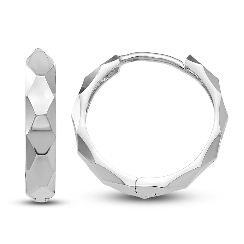 Main Image 1 of Diamond-Cut Huggie Hoop Earrings 14K White Gold 14mm