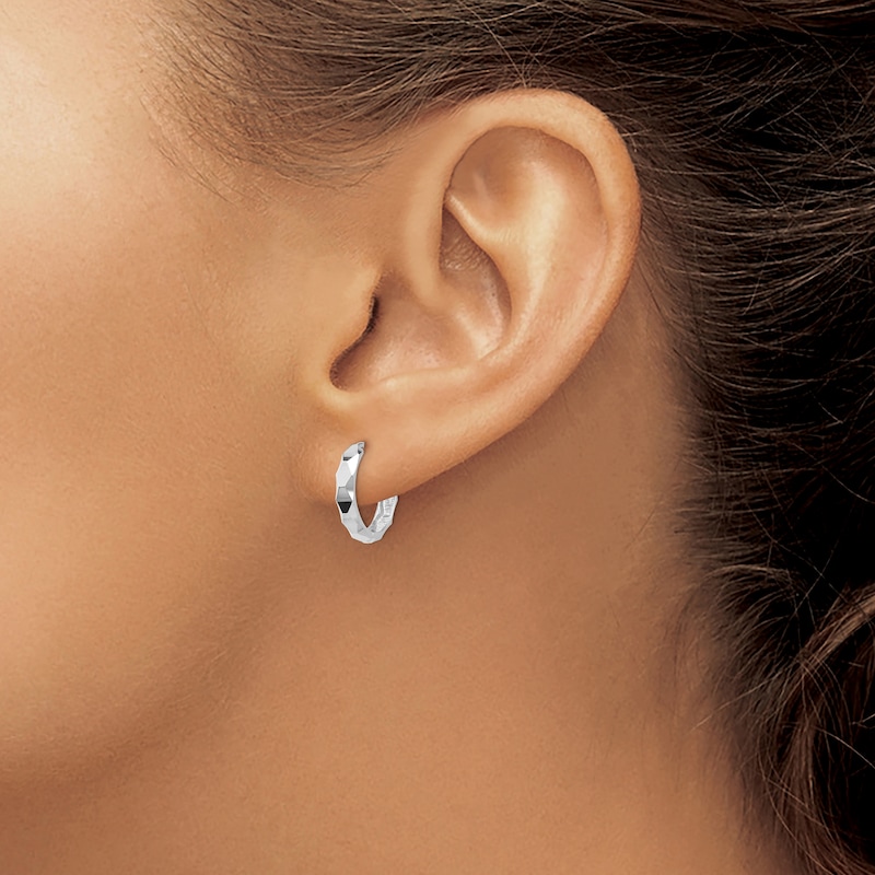 Diamond-Cut Huggie Hoop Earrings 14K White Gold 14mm