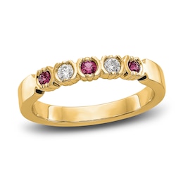 Natural Ruby Stackable Ring 1/10 ct tw Diamonds 14K Yellow Gold