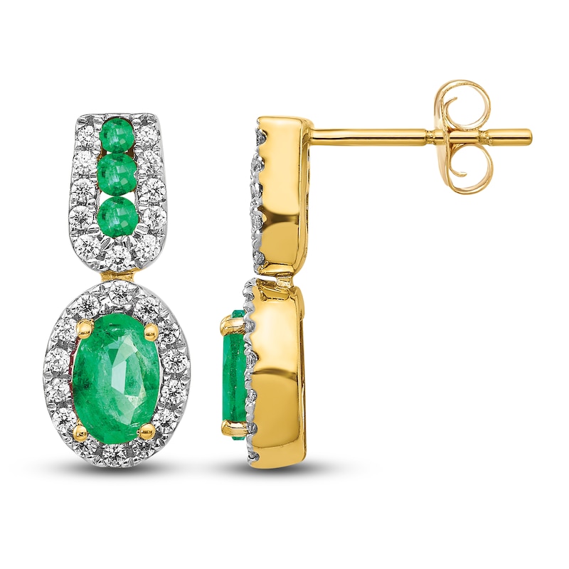 Natural Emerald Earrings 1/3 ct tw Diamonds 14K Yellow Gold