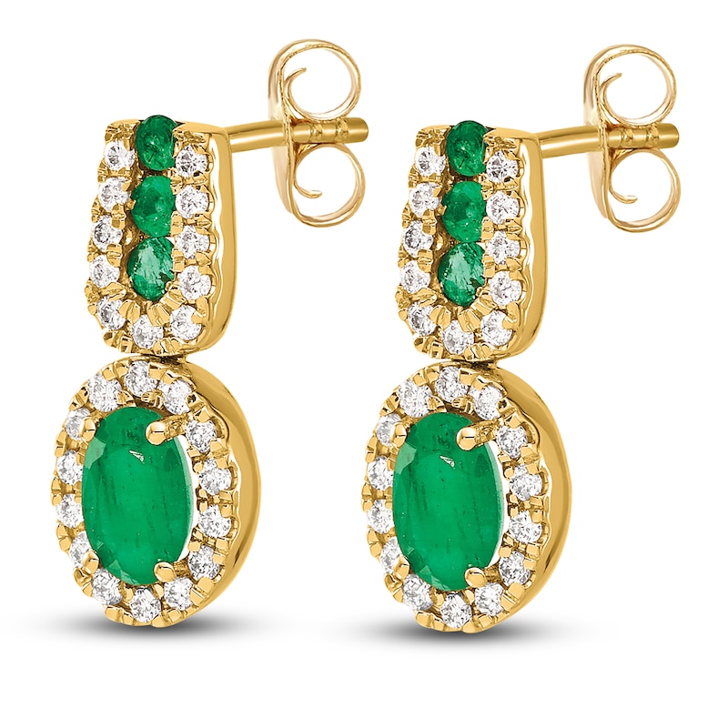 Natural Emerald Earrings 1/3 ct tw Diamonds 14K Yellow Gold