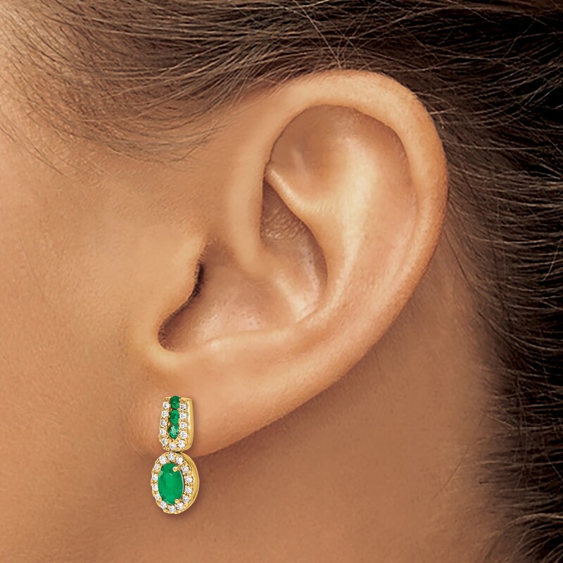 Natural Emerald Earrings 1/3 ct tw Diamonds 14K Yellow Gold