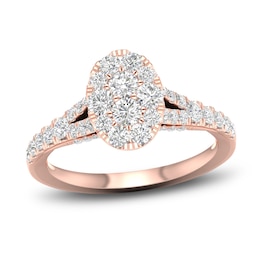 Diamond Oval Engagement Ring 1 ct tw Round 14K Rose Gold