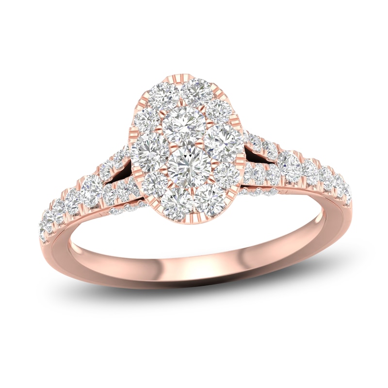 Diamond Oval Engagement Ring 1 ct tw Round 14K Rose Gold