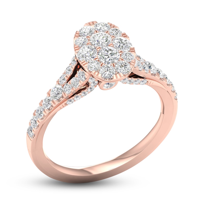 Main Image 2 of Diamond Oval Engagement Ring 1 ct tw Round 14K Rose Gold