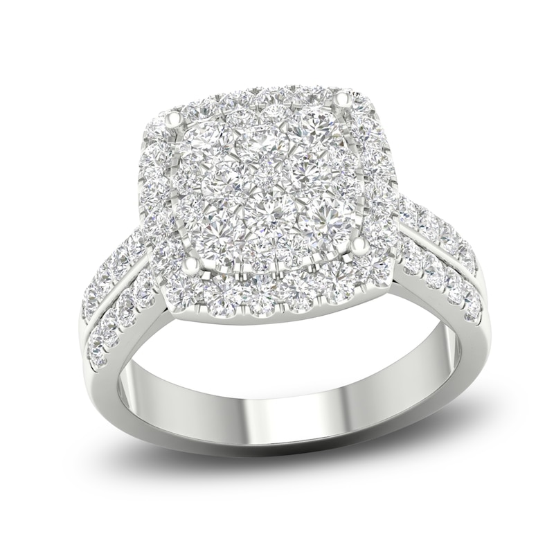 Diamond Cushion Engagement Ring 1-1/2 ct tw Round 14K White Gold