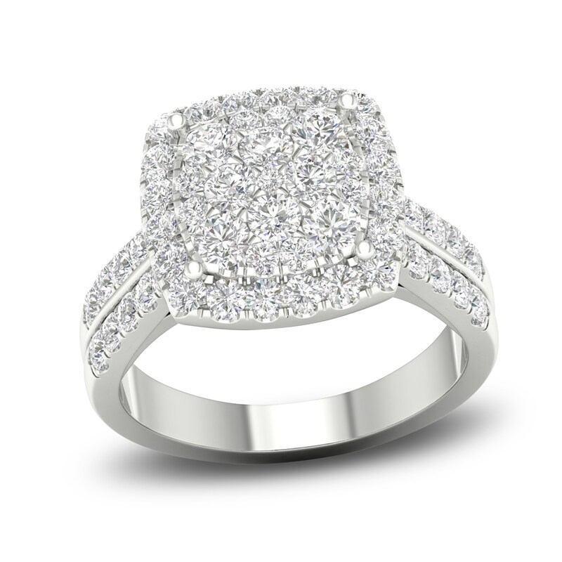 Main Image 1 of Diamond Cushion Engagement Ring 1-1/2 ct tw Round 14K White Gold