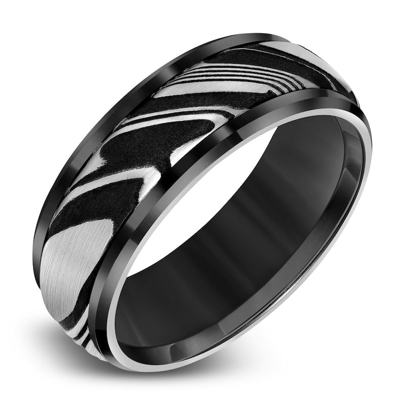 Main Image 2 of Men's Damascus Wedding Band Tungsten/Damascus Steel 8.0mm