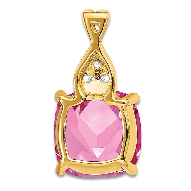 Main Image 3 of Pink Lab-Created Sapphire Necklace Charm Diamond Accents 14K Yellow Gold