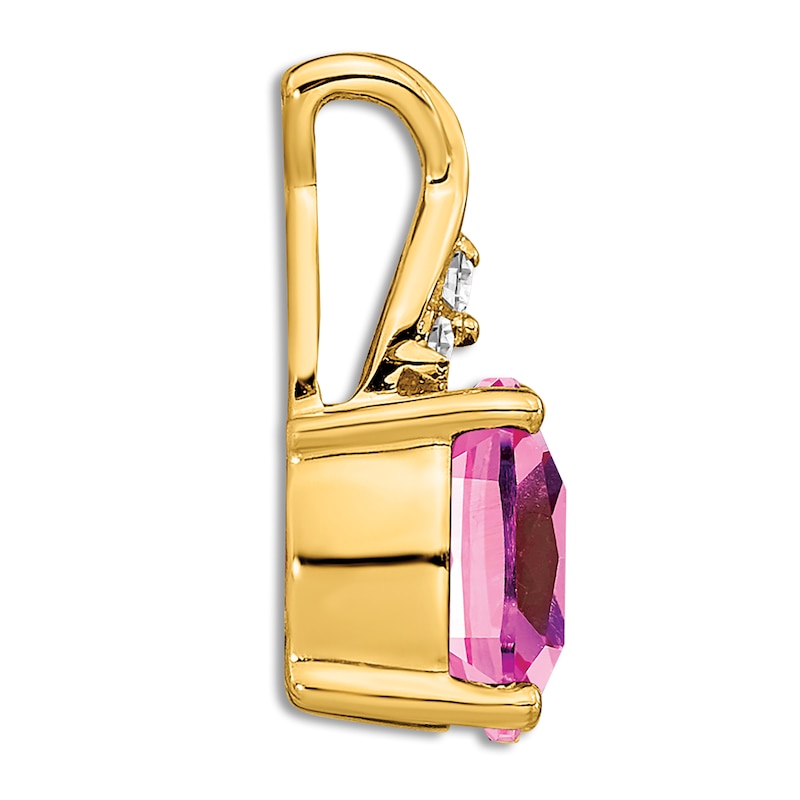 Main Image 4 of Pink Lab-Created Sapphire Necklace Charm Diamond Accents 14K Yellow Gold
