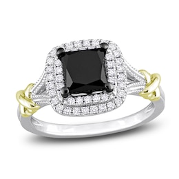 Y-Knot Black Diamond Ring 2-1/4 ct tw Princess/Round 14K Two-Tone Gold