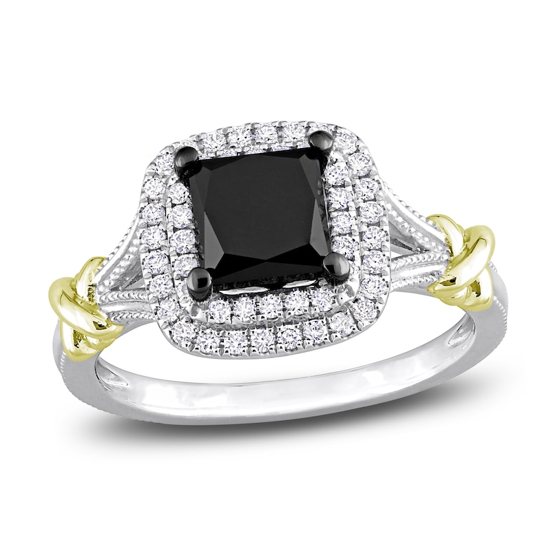 Main Image 1 of Y-Knot Black Diamond Ring 2-1/4 ct tw Princess/Round 14K Two-Tone Gold