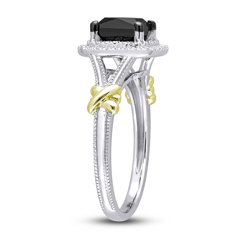 Main Image 2 of Y-Knot Black Diamond Ring 2-1/4 ct tw Princess/Round 14K Two-Tone Gold