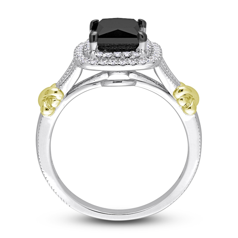 Main Image 3 of Y-Knot Black Diamond Ring 2-1/4 ct tw Princess/Round 14K Two-Tone Gold
