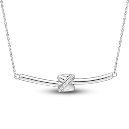 Y-Knot Diamond Bar Necklace 1/20 ct tw Round 14K White Gold 17"