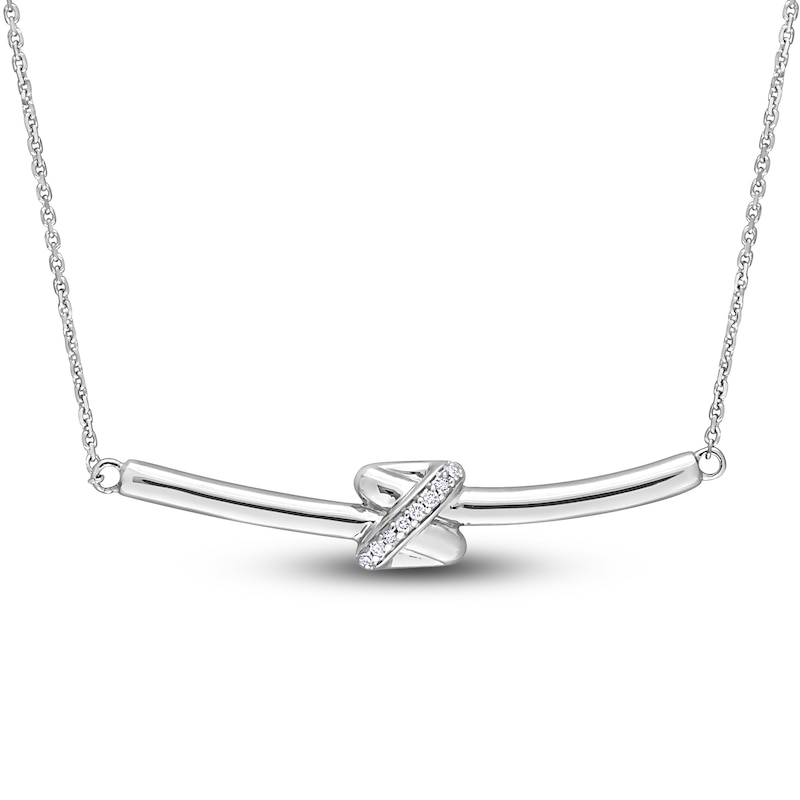 Main Image 1 of Y-Knot Diamond Bar Necklace 1/20 ct tw Round 14K White Gold 17"