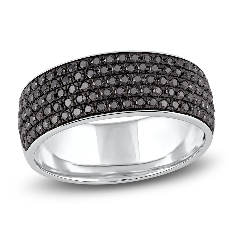 Main Image 1 of Men's Black Diamond Ring 1 ct tw Round 10K White Gold