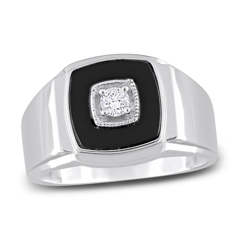 Main Image 1 of Men's Natural Onyx Ring 1/6 ct tw Diamonds Sterling Silver