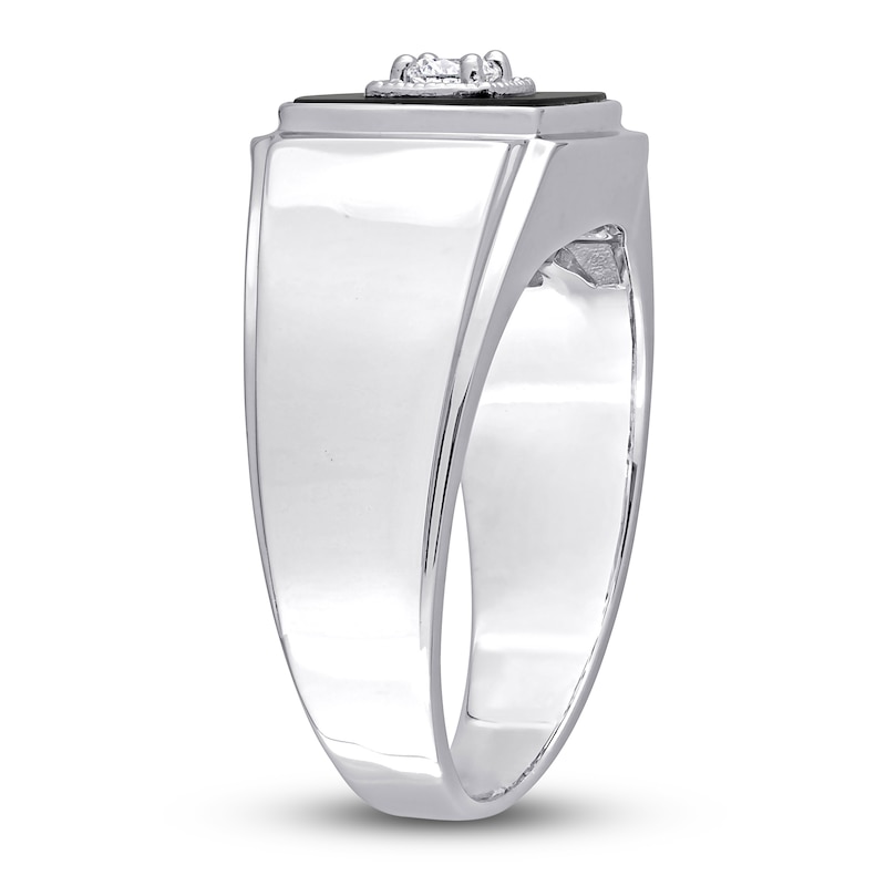 Main Image 2 of Men's Natural Onyx Ring 1/6 ct tw Diamonds Sterling Silver