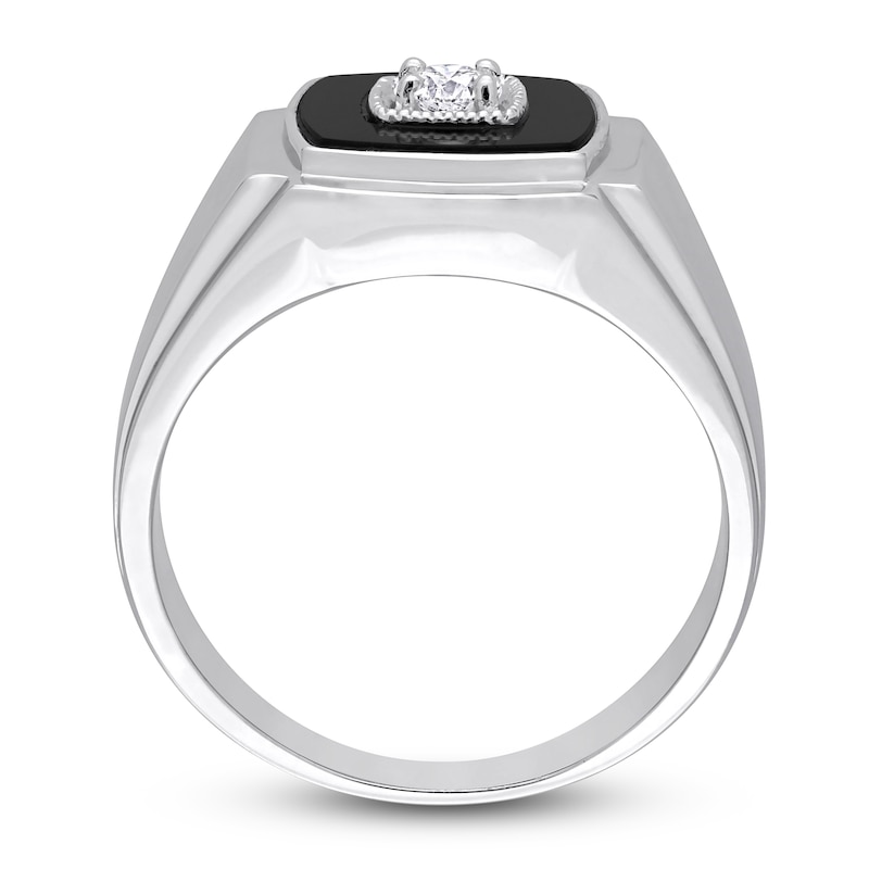 Main Image 3 of Men's Natural Onyx Ring 1/6 ct tw Diamonds Sterling Silver