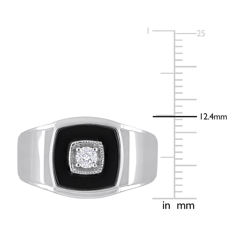 Main Image 4 of Men's Natural Onyx Ring 1/6 ct tw Diamonds Sterling Silver
