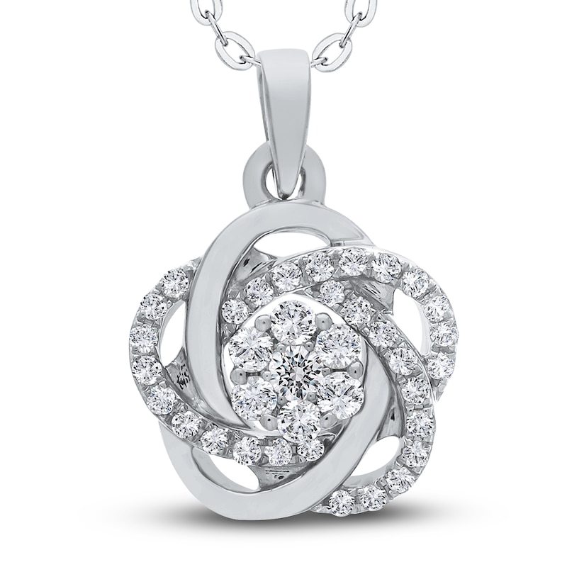 Main Image 1 of Diamond Cluster Pendant Necklace 3/8 ct tw Round 14K White Gold 18"