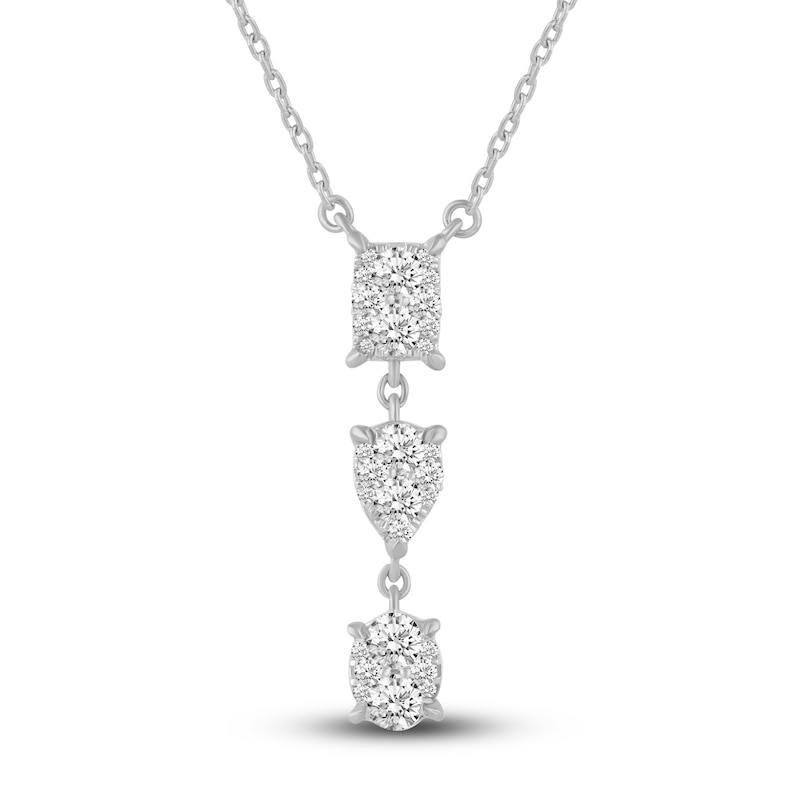 Main Image 1 of Diamond Drop Pendant Necklace 1 ct tw Round 14K White Gold 17"