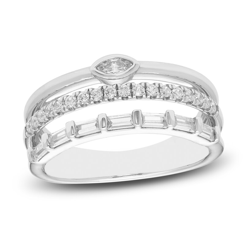 Main Image 1 of Diamond Stackable Fashion Band 1/2 ct tw Round/Marquise/Baguette 14K White Gold