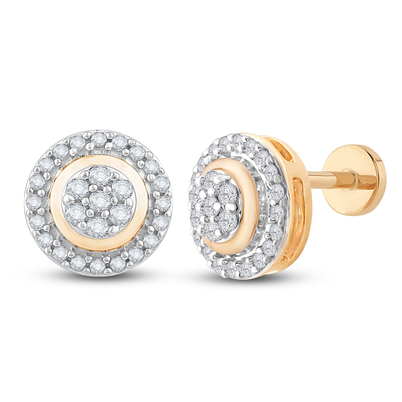 Diamond Flat Back Stud Earrings 1/5 ct tw Round 14K Yellow Gold