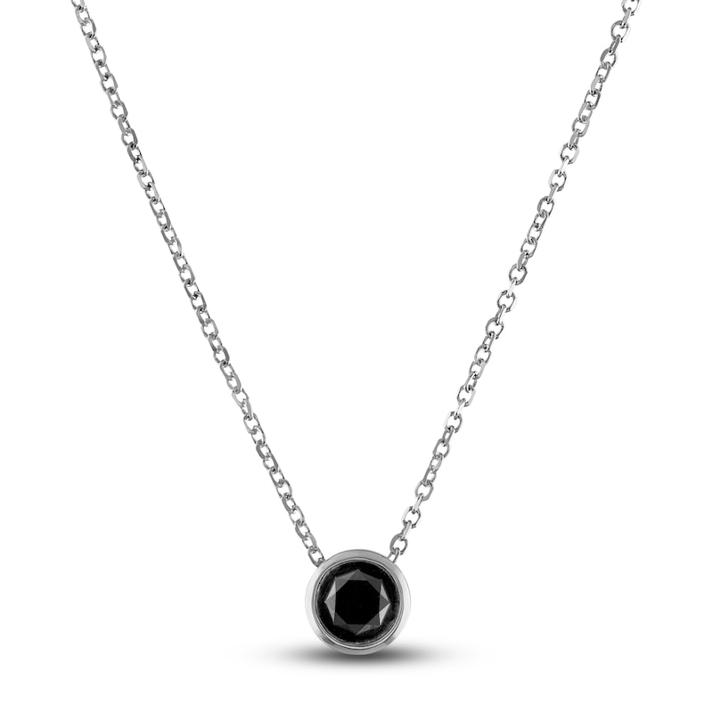 Main Image 1 of Black Diamond Solitaire Pendant Necklace 1/2 ct tw Round 14K White Gold 18" (I3)
