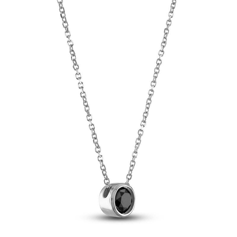 Main Image 2 of Black Diamond Solitaire Pendant Necklace 1/2 ct tw Round 14K White Gold 18" (I3)