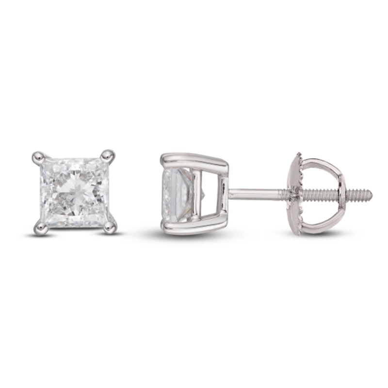 Main Image 1 of Princess-Cut Lab-Grown Diamond Solitaire Stud Earrings 2 ct tw 14K White Gold (SI2/F)