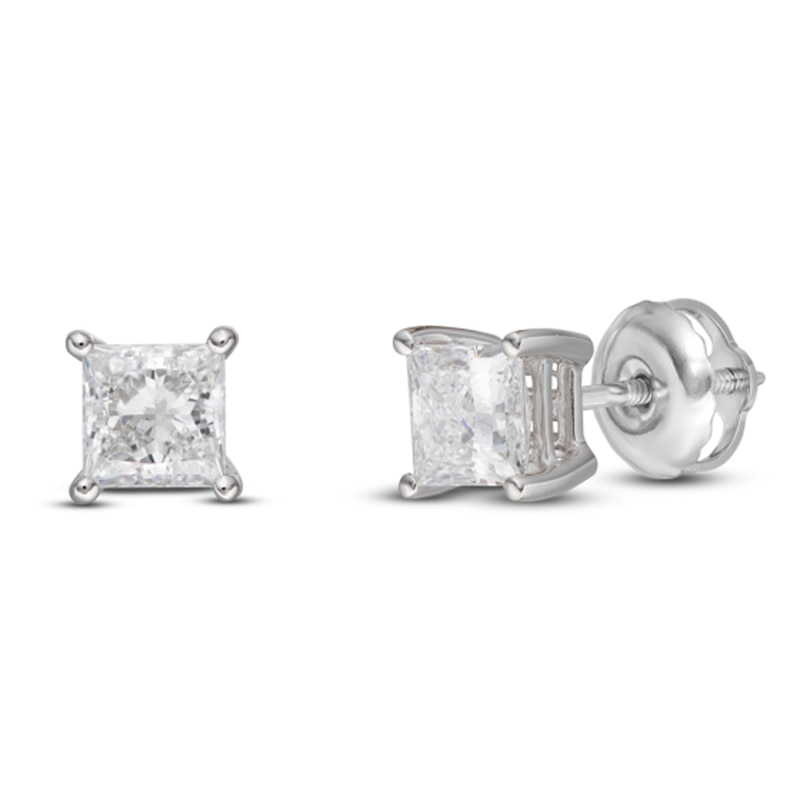 Main Image 2 of Princess-Cut Lab-Grown Diamond Solitaire Stud Earrings 2 ct tw 14K White Gold (SI2/F)