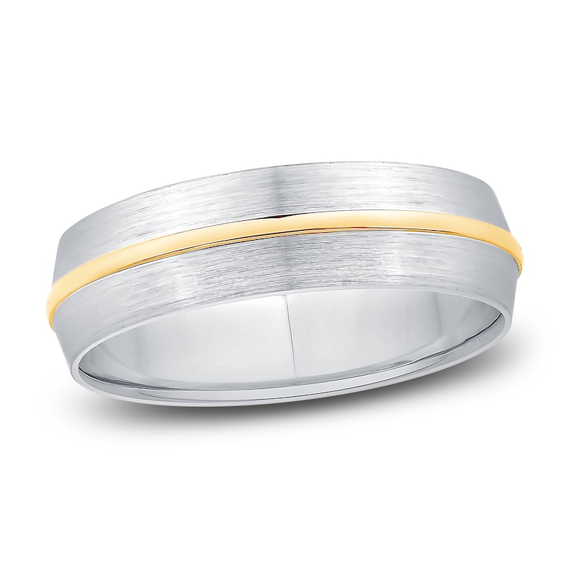 Main Image 1 of Men's Brushed Wedding Band 14K Two-Tone Gold 6.0mm