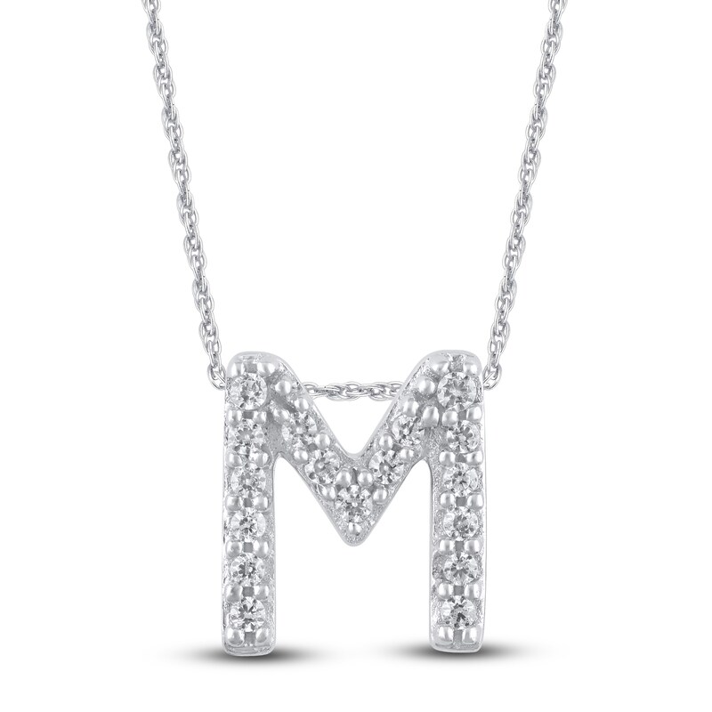 Diamond Letter M Pendant Necklace in 14k Yellow Gold
