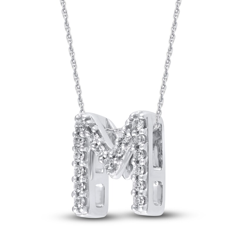 Initial Necklace Letter M Gold White