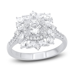 Round & Marquise-Cut Diamond Cluster Ring 1-1/2 ct tw 14K White Gold