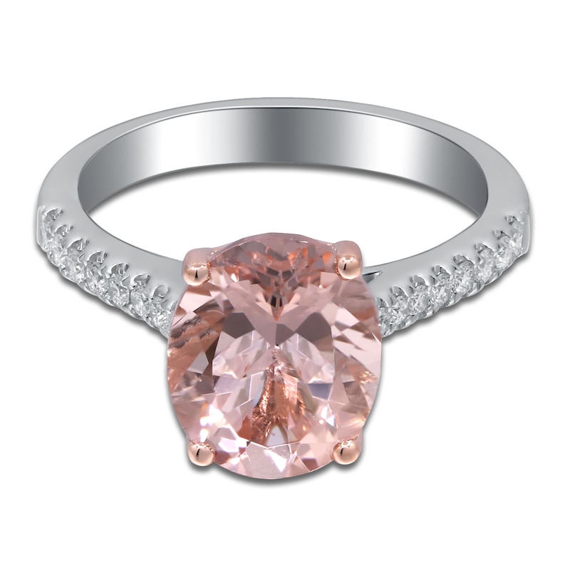 Main Image 3 of Oval-Cut Natural Morganite & Diamond Engagement Ring 1/5 ct tw 14K Two-Tone Gold