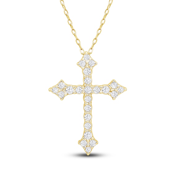 Diamond Cross Pendant Necklace 1/4 ct tw 10K Yellow Gold 18"