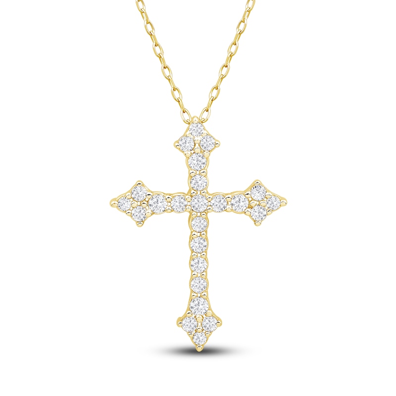 Main Image 1 of Diamond Cross Pendant Necklace 1/4 ct tw 10K Yellow Gold 18"