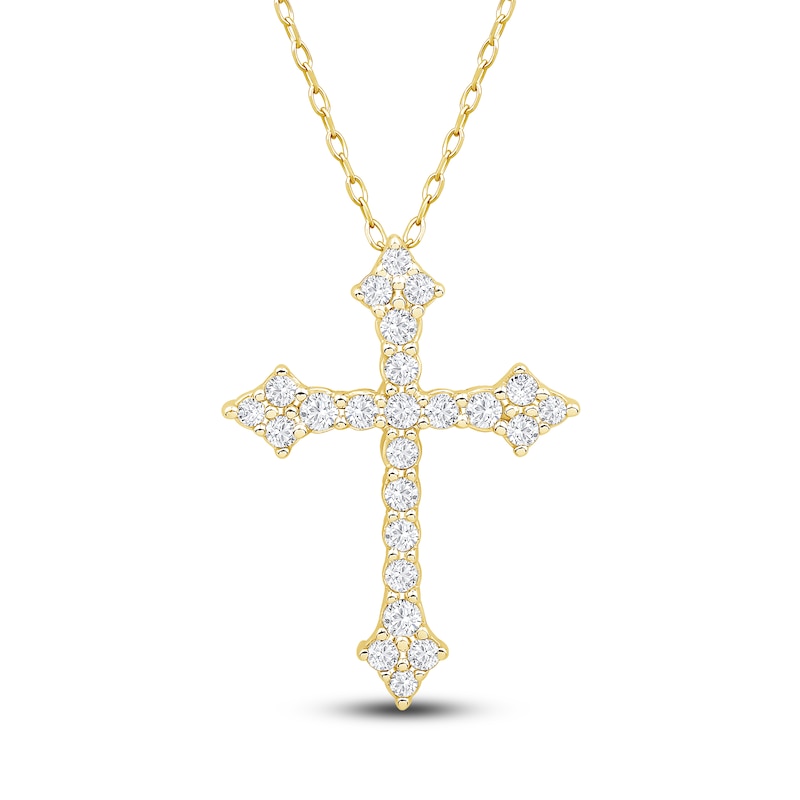 Diamond Cross Pendant Necklace 1/4 ct tw 10K Yellow Gold 18"