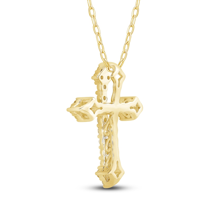 Main Image 3 of Diamond Cross Pendant Necklace 1/4 ct tw 10K Yellow Gold 18"